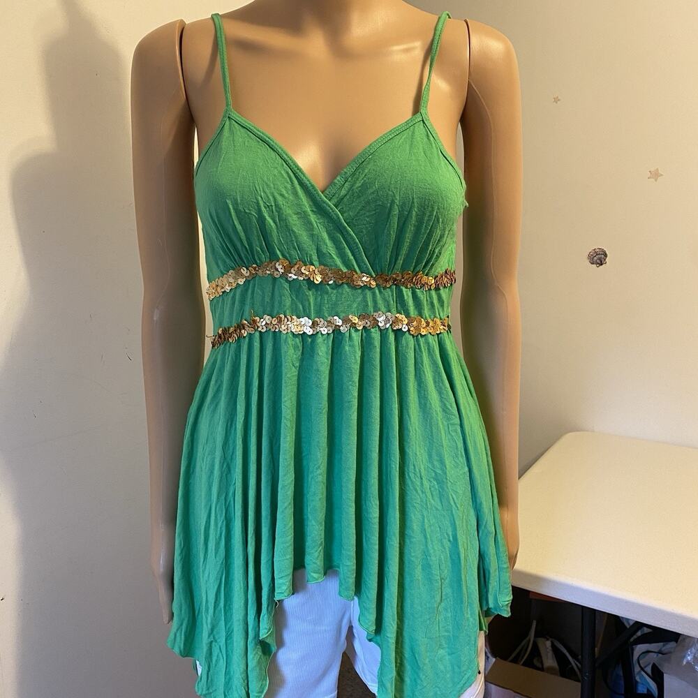 WetSeal Women Babydoll CamiTop S Y2K Whimsy Green Fairy Grunge Asymmetrical USA